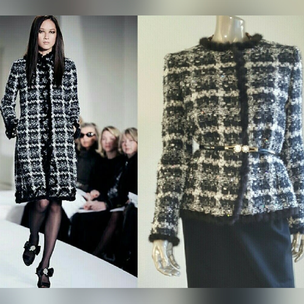 $5,000 OSCAR DE LA RENTA WOOL MINK TRIM SILK RUNWAY COAT 12